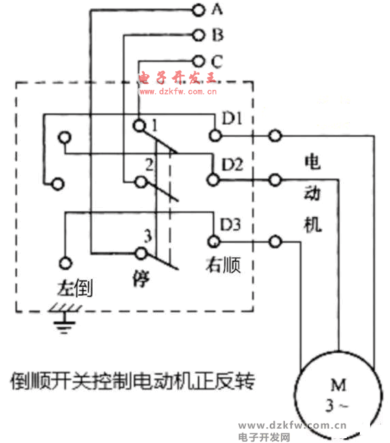 三相電動機的倒順開關(guān)接線控制